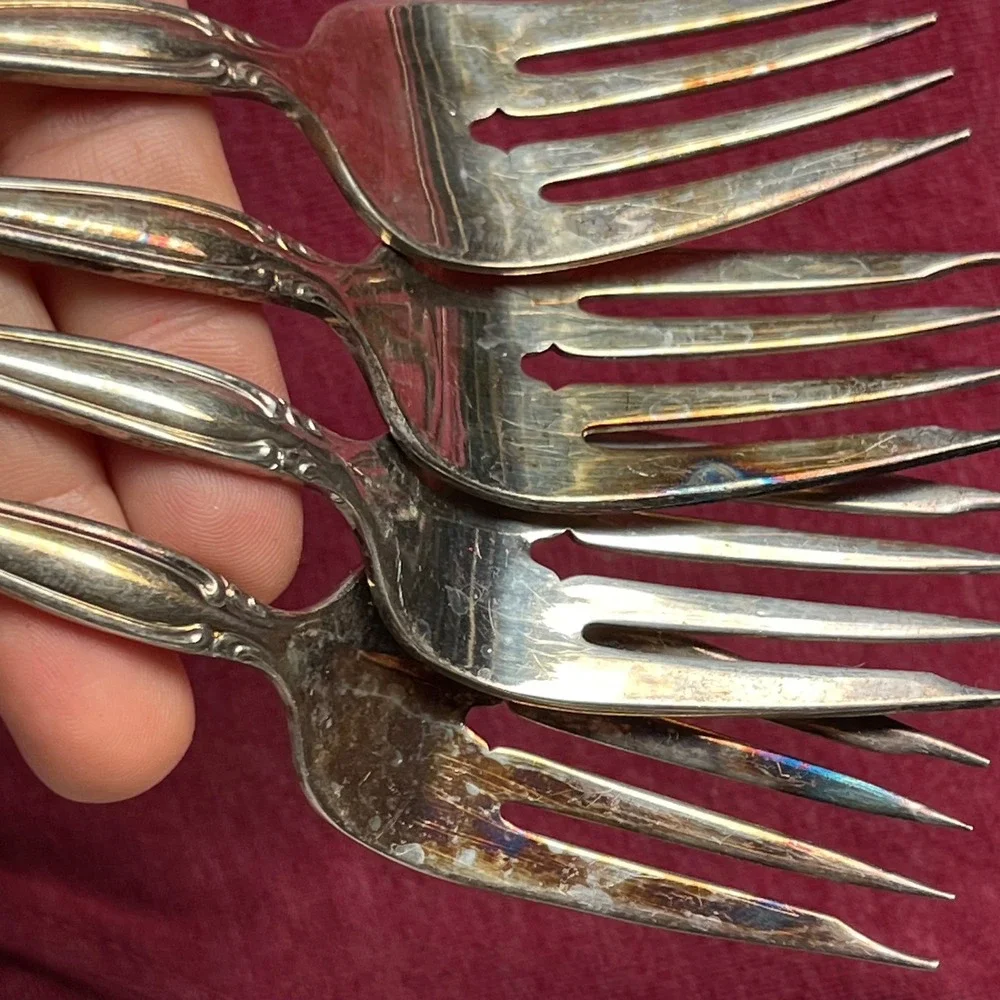 Vintage  Silverplate Dinner Forks Ornate Floral Scroll Pattern Set of 4